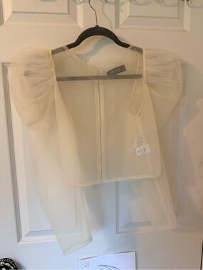 AKIRA Ivory Sheer Tulle Puff Sleeve Top